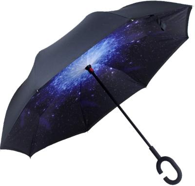 China CLASSIC Reverse Reverse Umbrella Windproof Double Layer Umbrella For Outdoor Car Rain With C Shaped Handle for sale