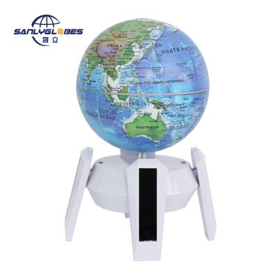 China Supermarket education/gifts/education teaching solar energy plastic storage globe 10.6cm rotating world globe with launch platform design for sale