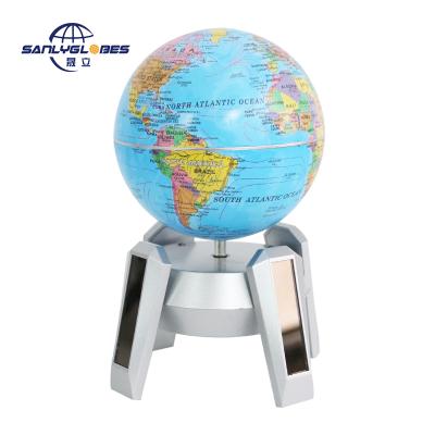 China Education/Gifts/Supermarket Crafts Decoration 10.6cm Solar Energy Storage Rotating Globe With Launch Platform Design for sale