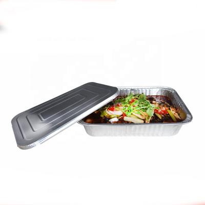 China FoodCooking Tray With Lids Food Storage Food Grade Aluminum Foil Food Container Rectangle Disposable Baking Pan for sale