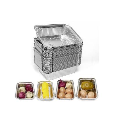 China FoodCooking 50pcs 100pcs 450ml small food grade aluminum foil container disposable foil tray/pan with plastic lid for sale