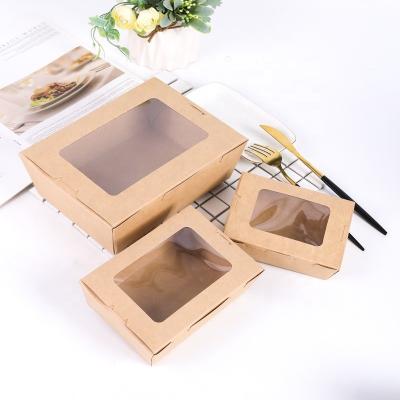 China Recycled Disposable Biodegradable Materials Lunch Burger Burger Brown Kraft Paper Food Bag Box With Clear Lid for sale