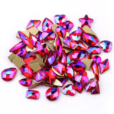 China High Quality Eco-friendly Multiple Shapes Rhinestone K9 Red ab Mixed Shapes Flat Back Nail Art For Nail Decorations for sale