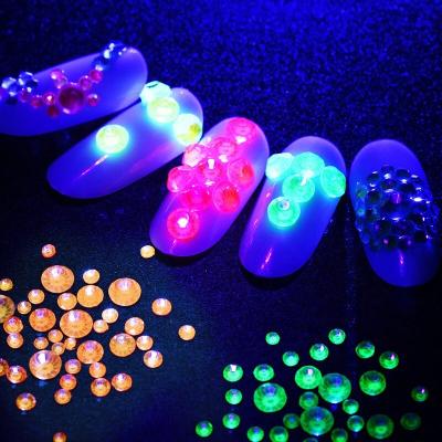 China Yantuo Halloween Gight Eco-Friendly Luminous Glow Nail Rhinestone Fix Crystal Strass Flatback Purple Non-Hot Rhinestones For Nail Dishes for sale