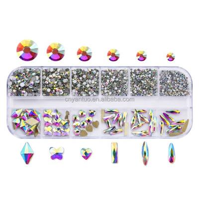 China 12 Eco-Friendly Mixed Rhinestone Box Flat Back Round In White And Shape Glass Rhinestones Kit In Box For Nails, Nail Art, Teeth, Mugs for sale