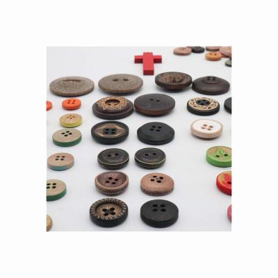 China Washable Custom Garment Decoration Accessories Round Two Four Holes Handmade Engrave Wooden Buttons for sale