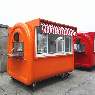 China Winery CP-A230165210 Orange Waffle Kiosk Dish Food Cart Commercial Warmer Food Cart W/ 2 Serving Windows for sale