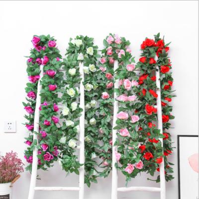 China Wholesale Hot Selling Cheap Artificial Flower High Level Simulation Rose Vine Garland Silk Craft Supplies For Holiday Wedding Decoration for sale