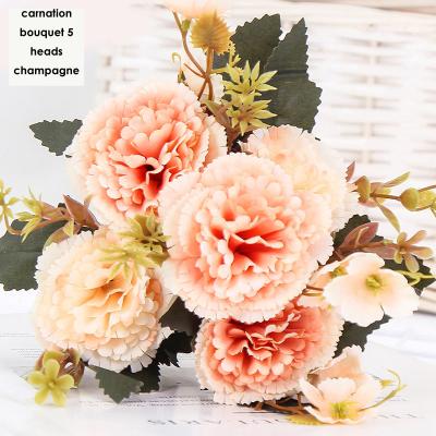 China Wholesale tier decorative flower high simulation carnation bouquet 5 heads for event wedding home decoration for sale