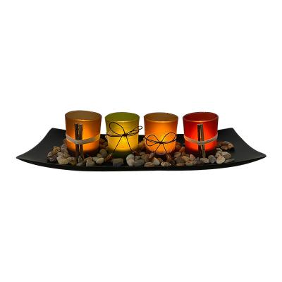 China Home Decor Creative Wholesale Hot Selling Glass Candle Jars Candle Holder Tray With Decorative Stones for sale