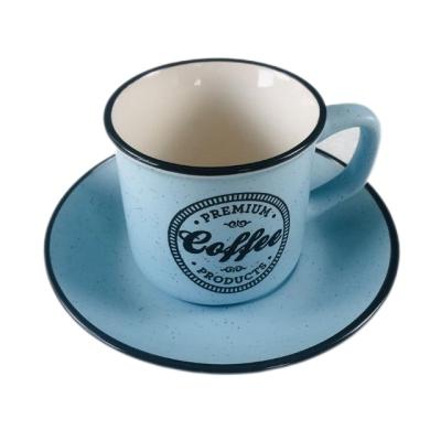 China Viable Wholesale Candy Colors Matching Matt Finishing Hand Painted Nordic Style Ceramic Coffee Mug With Saucer 6oz 200ml Every Day Use for sale