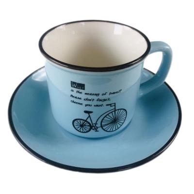 China Wholesale Candy Viable Colors Matched Hand Painted Nordic Style Glossy Finish Ceramic Coffee Cup With Saucer 6oz 200ml Every Day Use for sale