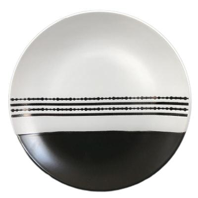 China Creative Black White Splicing Double Stocked Glazed Matt Finishing Ceramic Dinner Plate For Every Day Use for sale