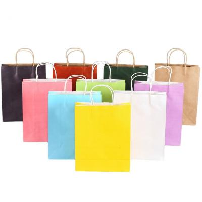 China Flat Handle Bag Recyclable Retail Color Kraft Printed Logo Custom Takeaway Plain Gift Paper Bags for sale