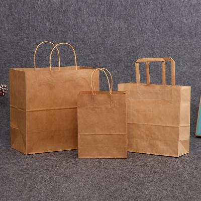 China Recyclable Wholesale Square Handles Food Manufacturers Brown Kraft Paper Take Out Bag for sale