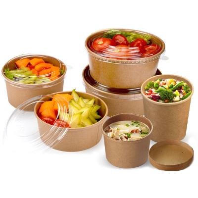 China 1000Ml Brown Custom Recyclable Disposable Salad Wrapper Hot Wrapping Soup Takeout Paper Bowl for sale