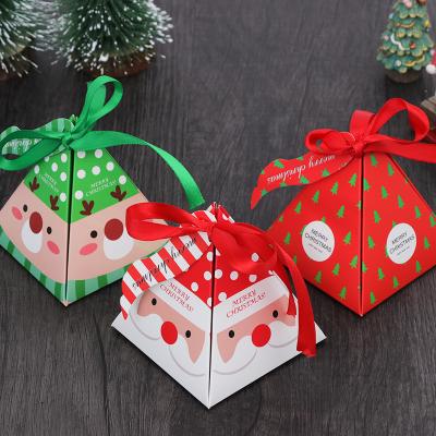 China Triangle Recyclable Wholesale New Products Small Gift Box Foldable With Ribbon Christmas Candy Boxes Packaging for sale