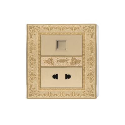 China 1 Strip Switch With Telephone Socket Aulmo Modern Design Mounted Gold Wall Switch 1 Strip Electrical Socket With Telephone Socket for sale