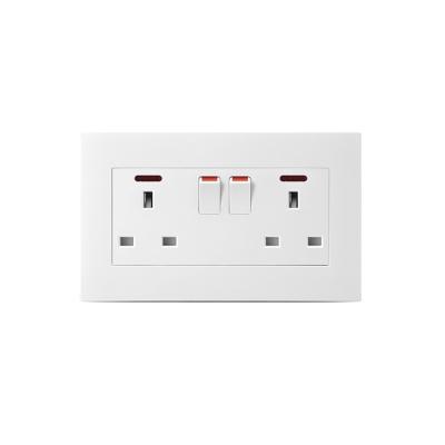 China AULMO UK STANDARD PC 13A 2GANG SWITCH AND SOCKET 2 SAFE WHITE HEAVY DUTY FIRE RETARDANT WITH NEON for sale