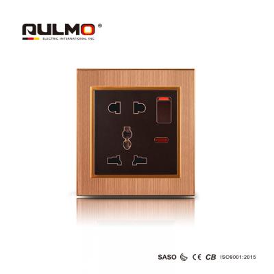 China AULMO MULTIFUNCTIONAL SOCKET SAFE 1GANG SWITCH+5PINS WITH NEON PC FACEPLATE WITH BRUSHED ALUMINUM FRAME GOOD QUALITY for sale