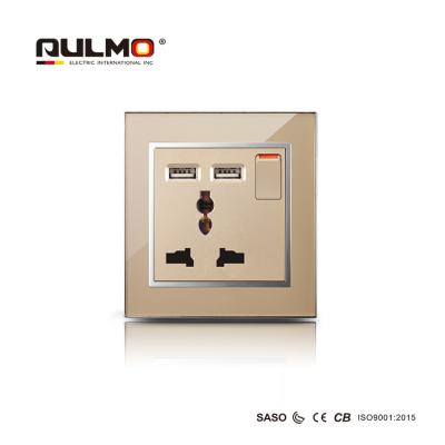 China AULMO MULTIFUNCTIONAL SWITCH + 3PINS SOCKET + PC 2USB FRONT PLATE COLOR PAINT SAFE 1GANG WITH ACRYLIC FRAME GOOD QUALITY for sale