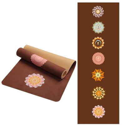 China Durable 3.5 4.5 Mm Printed Lotus Pattern Natural Rubber Non Slip Suede Yoga Mat Pad for sale