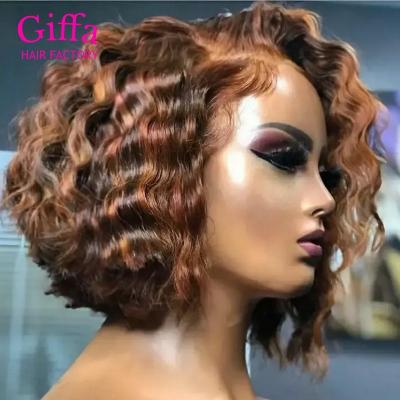 China Kinky Curly 13X4 Hair Lace Front Human Hair Wigs Deep Wave 13X4 Ombre Transparent Women Pixie Hair Wigs For Black for sale