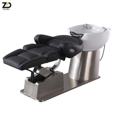 China Modern Luxury Horizontal Adjustable Shampoo Bed With Portable Vertical Type Wash Hair Basin Sprinkler Shampoo Chair for sale