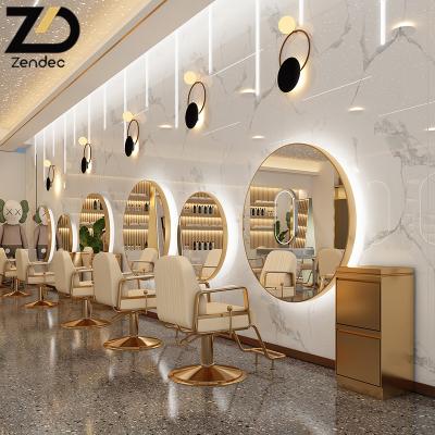 China Modern Hairdressing Barber Shop And Dresser Mirrors Led Lamp Professional Round Wall Mirror Salon Mirror for sale