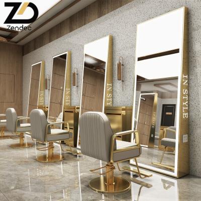 China Large Size Modern Barber Mirror Station, Beauty Hair Salon Standing Salon Mirror With Led Light for sale