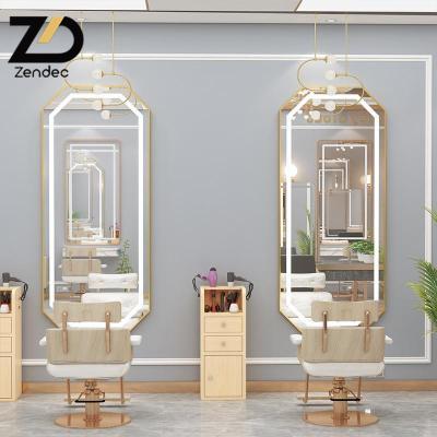 China Modern Luxurious Vertical Type Hair Salon Mirror Stainless Steel Integral Mirror Led Double Single Side Salon Mirror for sale