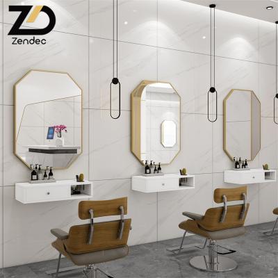 China Modern Luxury Led Lighted Mirror Barber Shop Lighted Mirror Dressing Cabinet Studio Octagon Salon Mirror With Tool Cabinet for sale