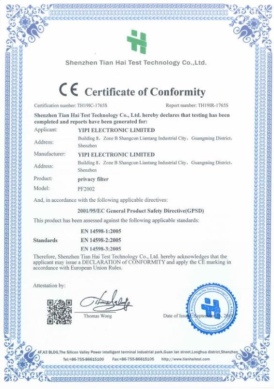 CE - Shenzhen Yipi Electronic Limited