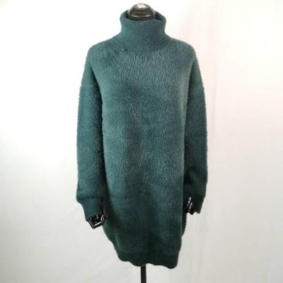 China Woolen mohair winter anti-pilling hairy fur sweater for women tortoise neck casual plus size long sweater knitting dress for sale