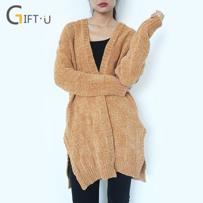 China Giftu 86070# Wholesale Cashmere Cardigans Sweaters Yellow Anti Shrink Long Women for sale