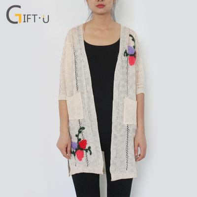 China Giftu 86068# Anti Shrink Women Thinly Knitted Cardigan Sweaters With Flower Pattern for sale