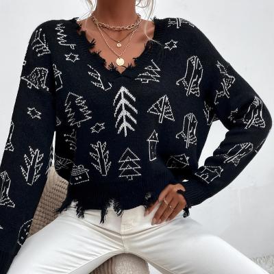 China Anti-pilling Giftu 86008# New Style V-Neckline Women Pullover Sweater With Christmas Pattern for sale