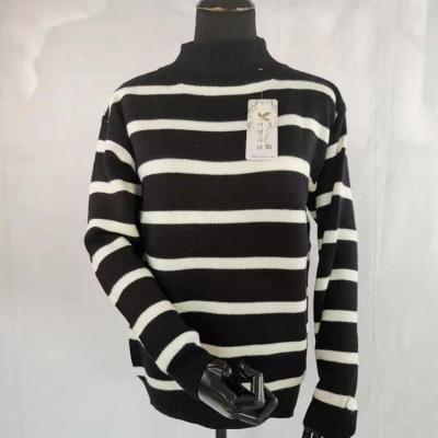 China Anti-pilling in white and black striped turtle neck design women sweater sweater sale sweater for girls for sale