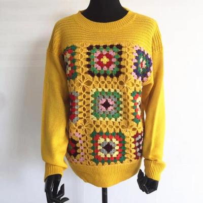 China Anti-pilling Hand Knitting woman pullover Square Crochet Pattern sweater for sale