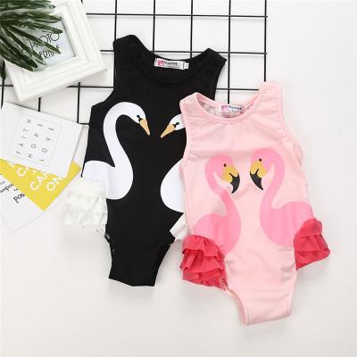 China 2018 Children's Lovely Baby Swimwear Cute Breathable Pink Siamese Holiday Baby Girls Flamingo Swimsuit for sale