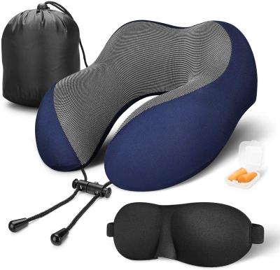 China Cooling Set Eye Mask Neck Rest Cushion 3 in1 U Shape Memory Foam Travel Neck Pillow for sale