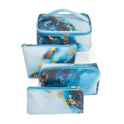 China Wholesale Lady PU PVC Leather Marble Printings Young Girl Makeup Bag set Women Cosmetic Bag set for sale