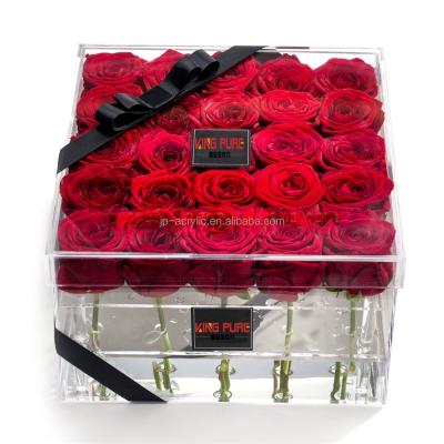 China Customized Clear Acrylic Handmade Luxury Rose 25 Holes Flower Gift Box With Lid for sale