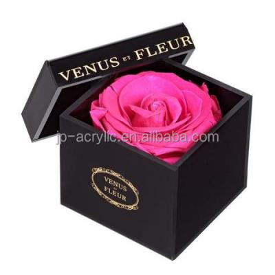 China A Wholesale Handmade Square Acrylic Flower Waterproof Black Gift Box for sale