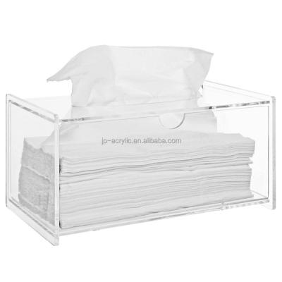 China Bathroom Facial Tissue Dispenser Eco-friendly Clear Acrylic Box Lid / Decorative Towel Holder for sale