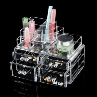 China Eco-friendly Plastic Desktop Cosmetic Organizer 4 Layer Eco-friendly Clear Acrylic Makeup Display Box With Drawers for sale