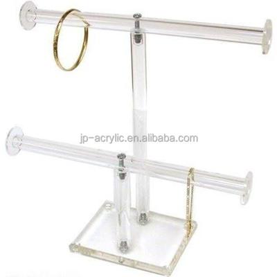 China Clear Acrylic 2 Position Table Tier T-Bar Bracelet Necklace Jewelry Display Stands for sale