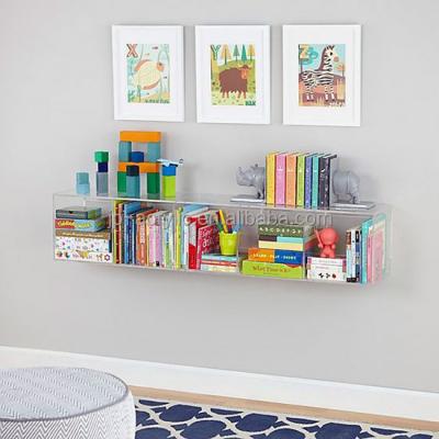 China Eco-friendly Living Room Wall Mount Clear Acrylic Magazine Rack Book Display Cube Shelves for sale