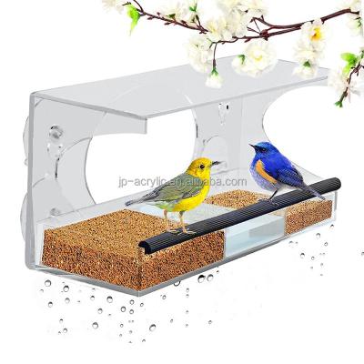 China Large and long lasting acrylic window bird feeder with drain holes and removable tray for sale