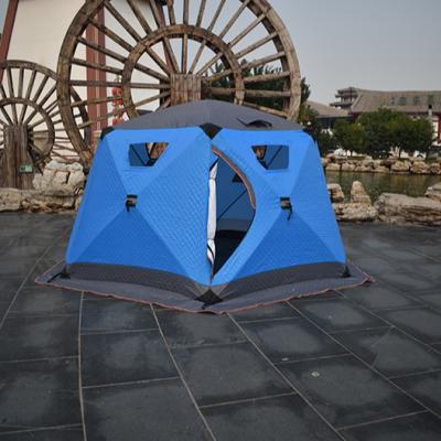 China Double Door Design 5-6 Person Winter Plus Thickening Cotton Fishing Tent Ice Fishing Warm And Cold Room Tent for sale